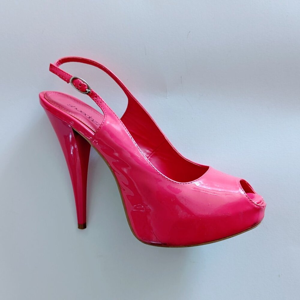 Pink neon peep toe sandals